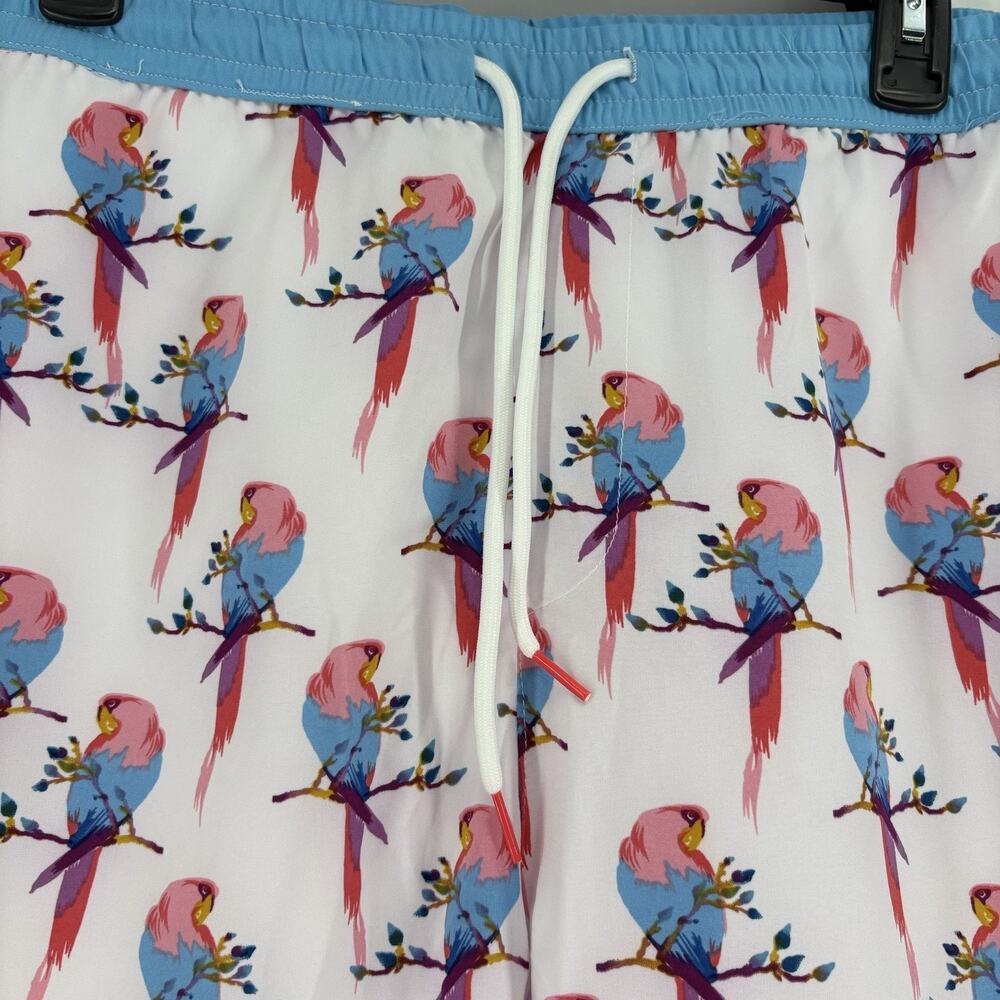 NEW Public Record Mens Drawstring Swim Shorts Large Parakeet Bird Print - Picture 2 of 9
